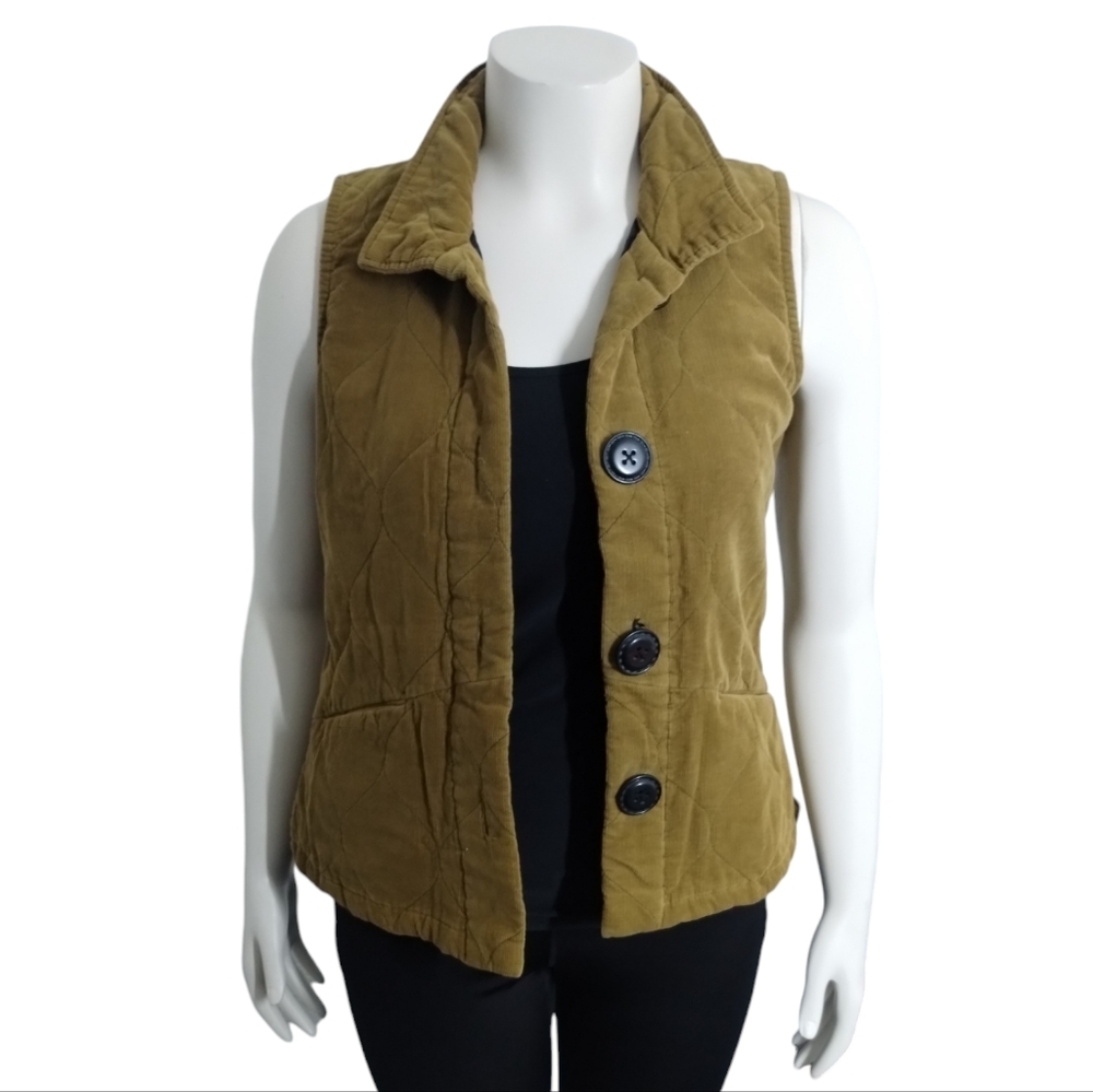 HABITAT Womens Vest Quilted‎ Corduroy Lagenlook Button Up size XS Cottagecore